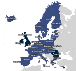 Карта Шенгенской зоны