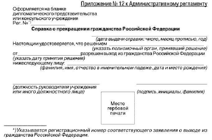 Справка о прекращении гражданства РФ